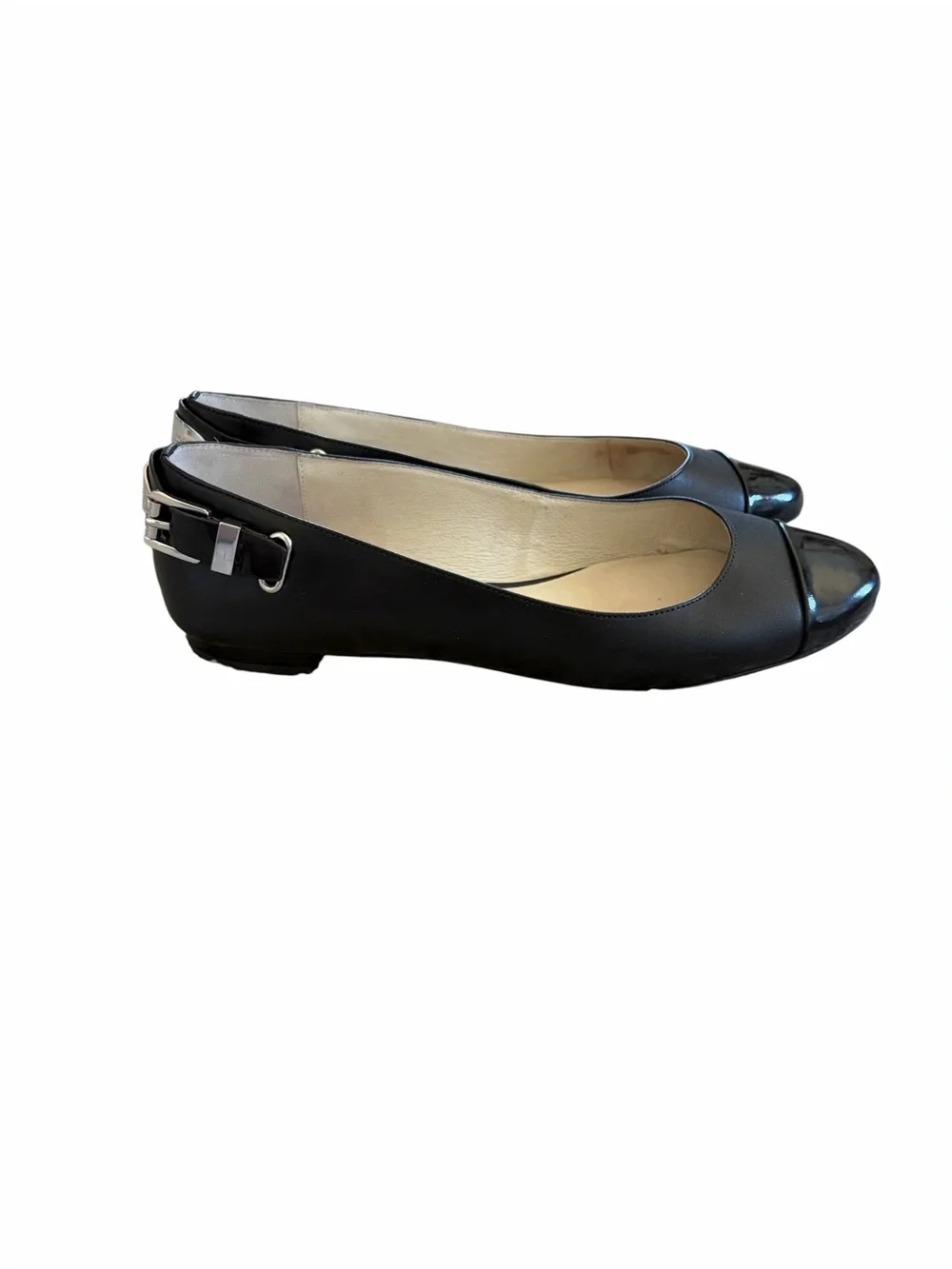 Michael Kors Black Dion Leather Cap-Toe Ballet Flats Size 10